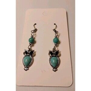 Howlite Owl Dangle Earrings 50 MM Long 19 MM Wide